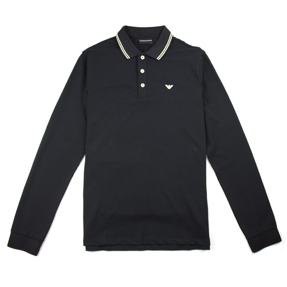 Emporio Armani Twin Tipped Long Sleeve Polo Shirt Black