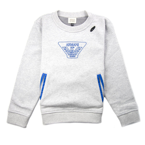 Armani Junior Eagle Logo Zip Sweatshirt Light Grey