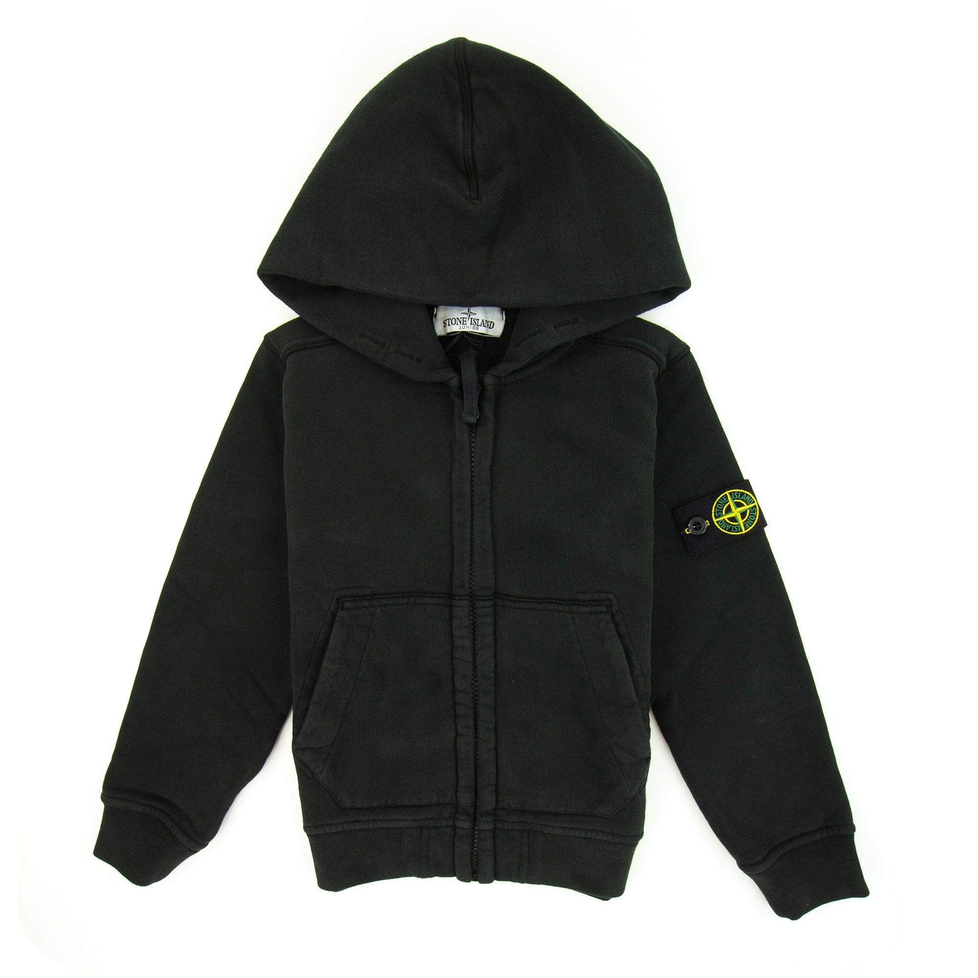 Stone Island Junior Zip Up Hooded Sweatshirt Black V0029