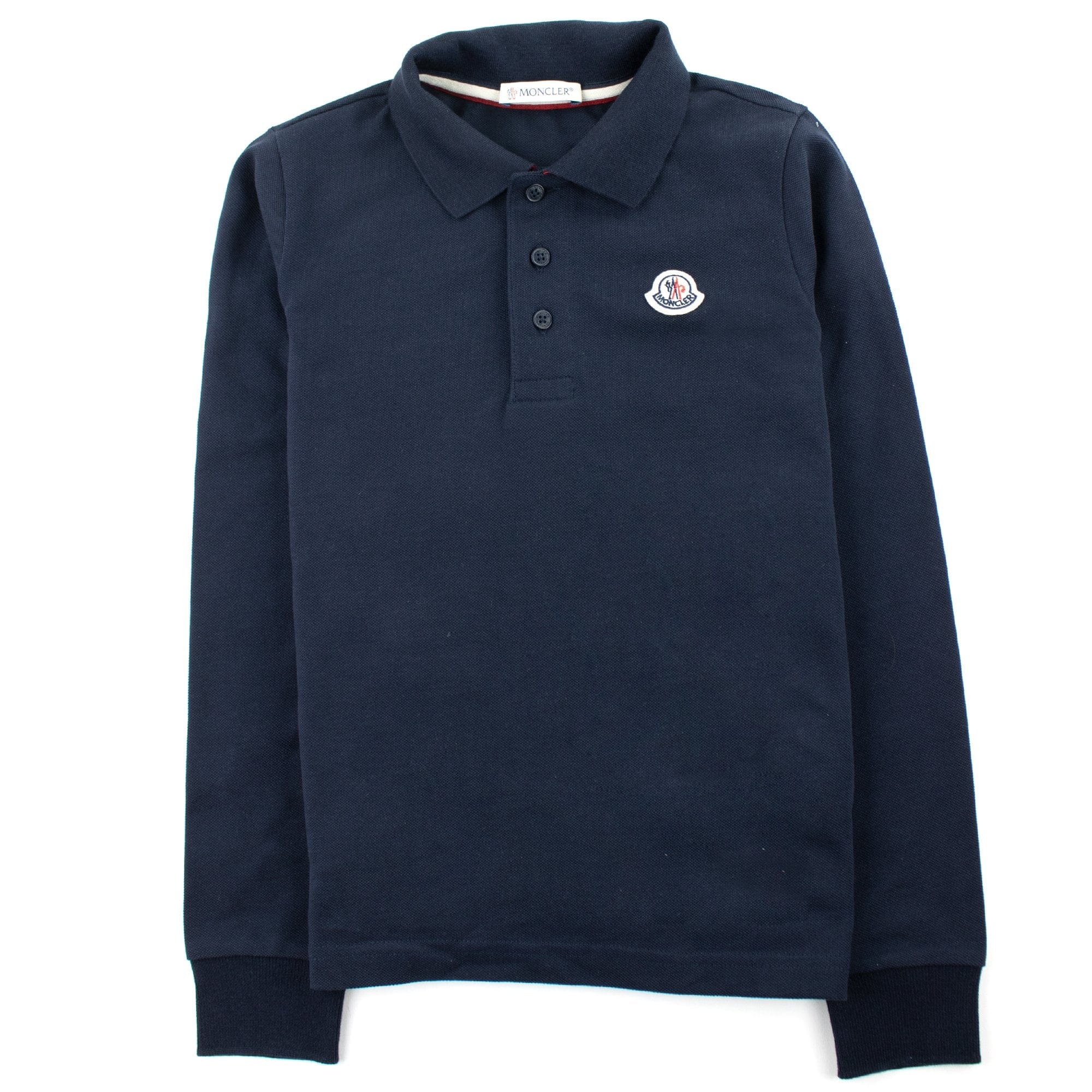 Moncler Junior Logo Collar Long Sleeve Sleeve Polo Navy