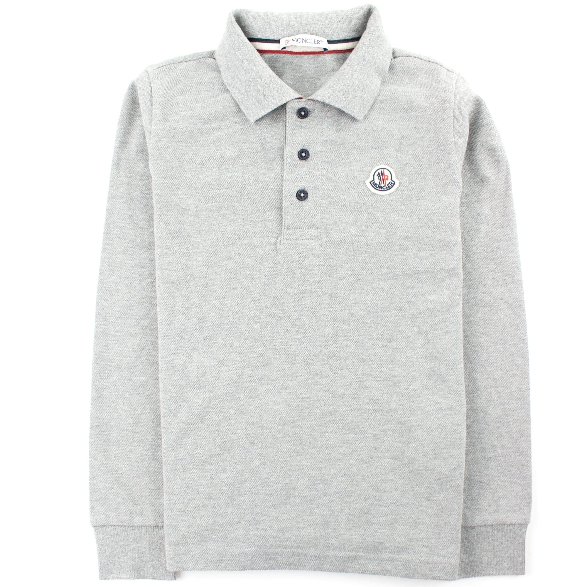 Moncler Junior Logo Collar Long Sleeve Polo Grey