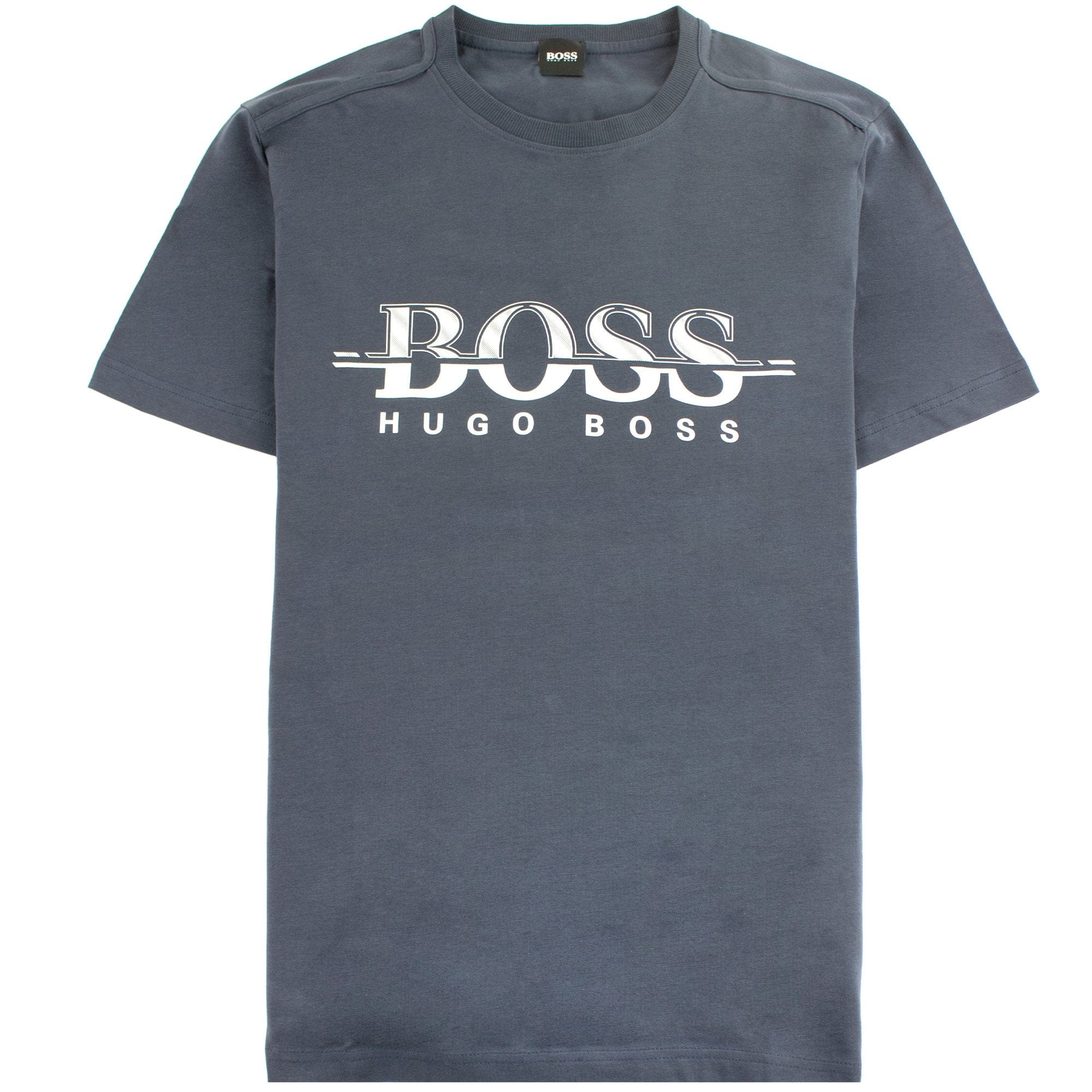 Hugo Boss Logo-print T-shirt In Stretch-cotton Navy