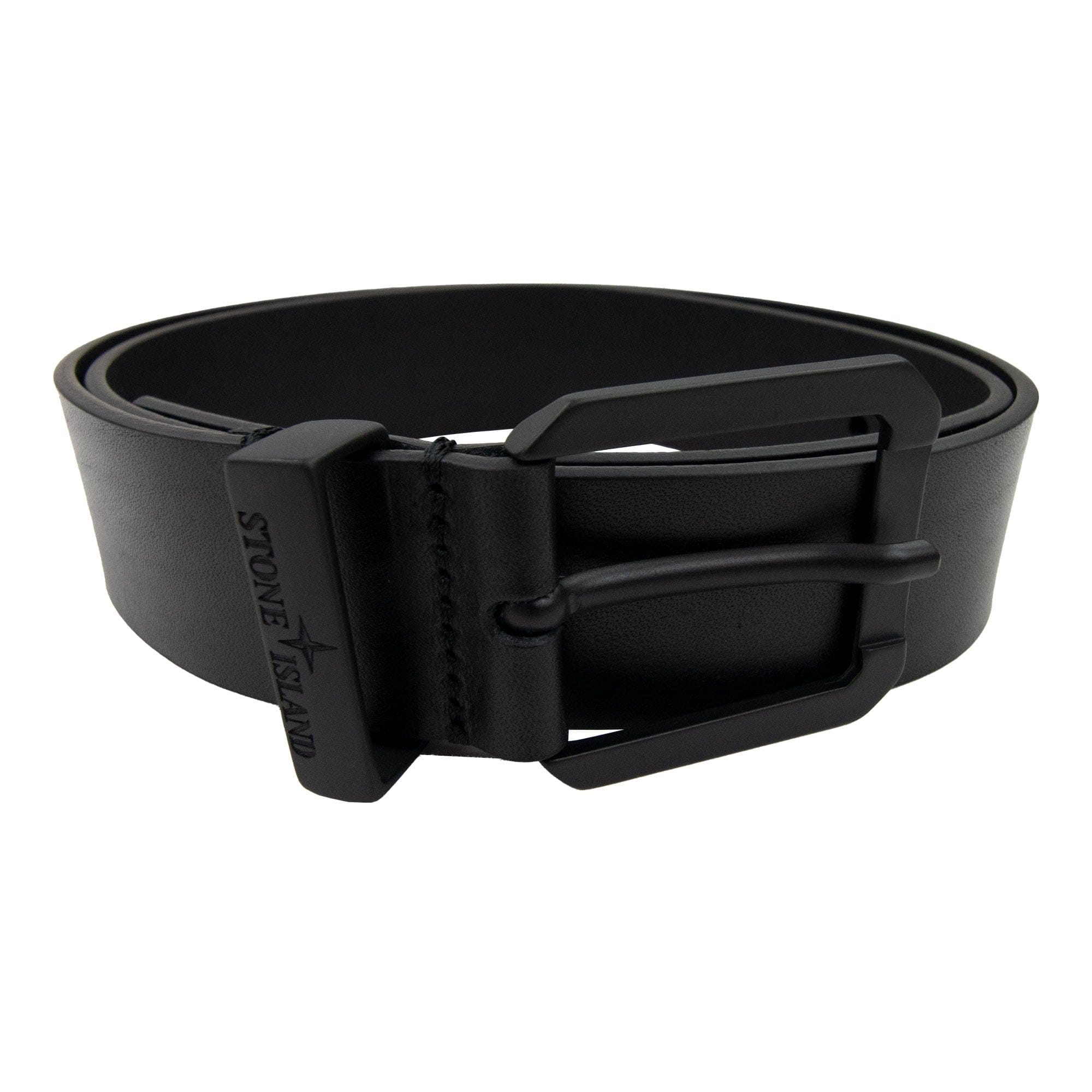 Stone Island Junior Logo Leather Belt Black V0029