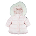 Moncler Junior Kithera Fur Hooded Longline Puffa Jacket Pink 503
