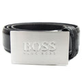 Hugo Boss Kids Brushed Embossed Logo Leather Belt Black