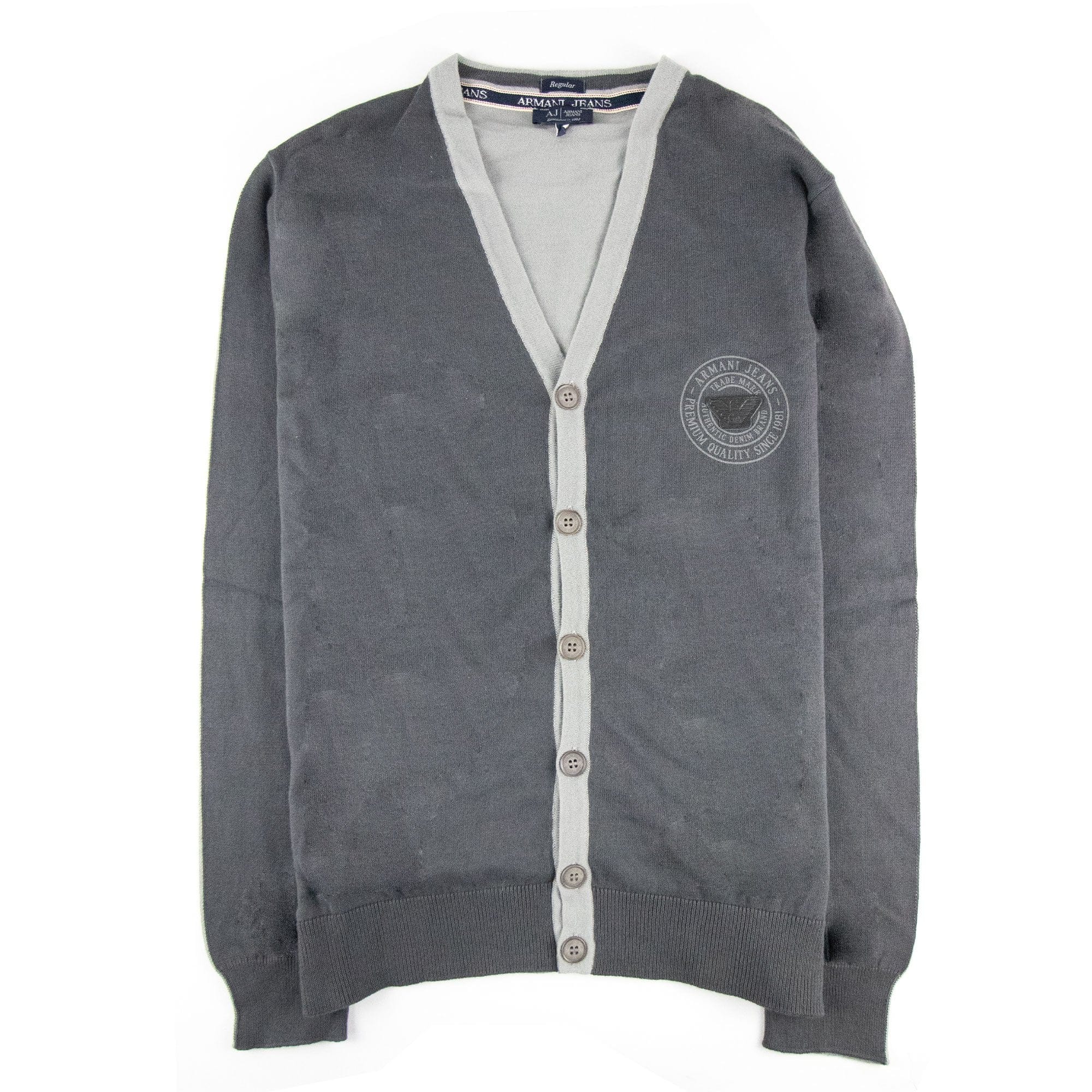 Armani Jeans Logo Print Cotton Cardigan Dark Grey