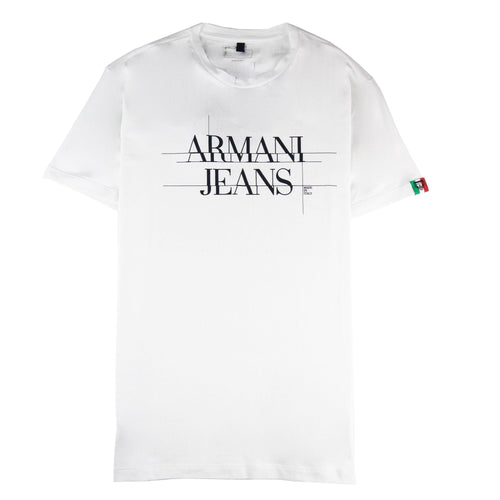 Armani Jeans Split Logo T Shirt Bianco Ottico