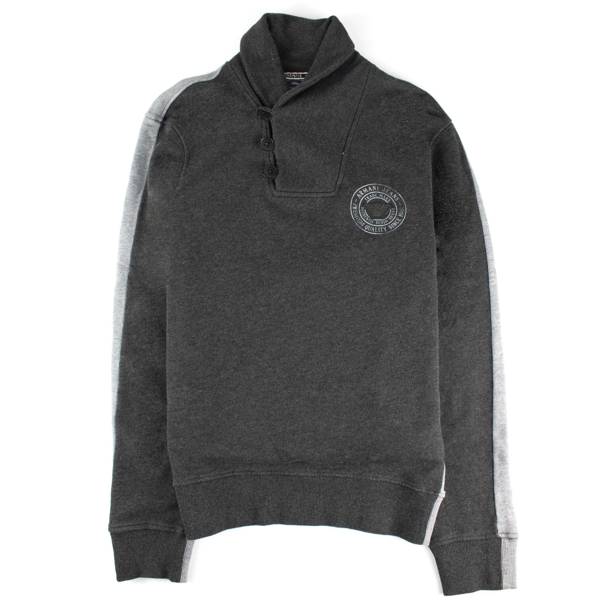 Armani Jeans 3 Buttons Rubber Logo Sweatshirt Dark Grey