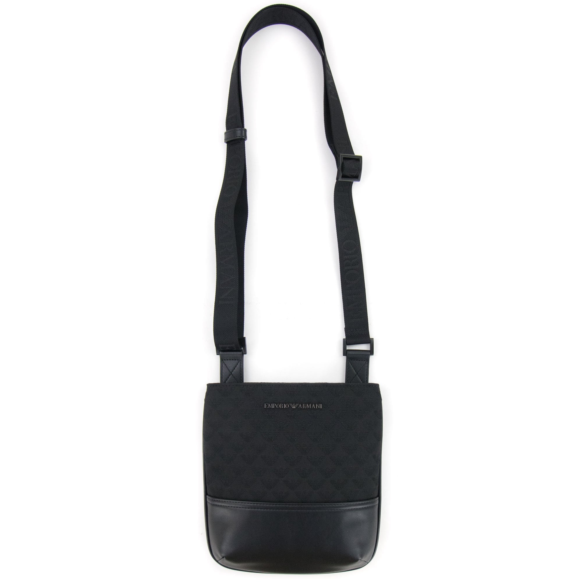 Emporio Armani Jacquard Monogram Flat Messenger Bag Black/black