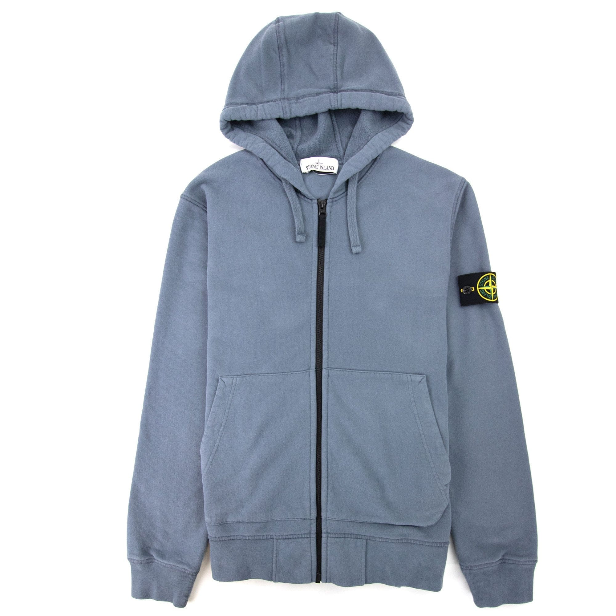 Stone Island Open Zip Up Hooded Sweatshirt Powder Blue V0046