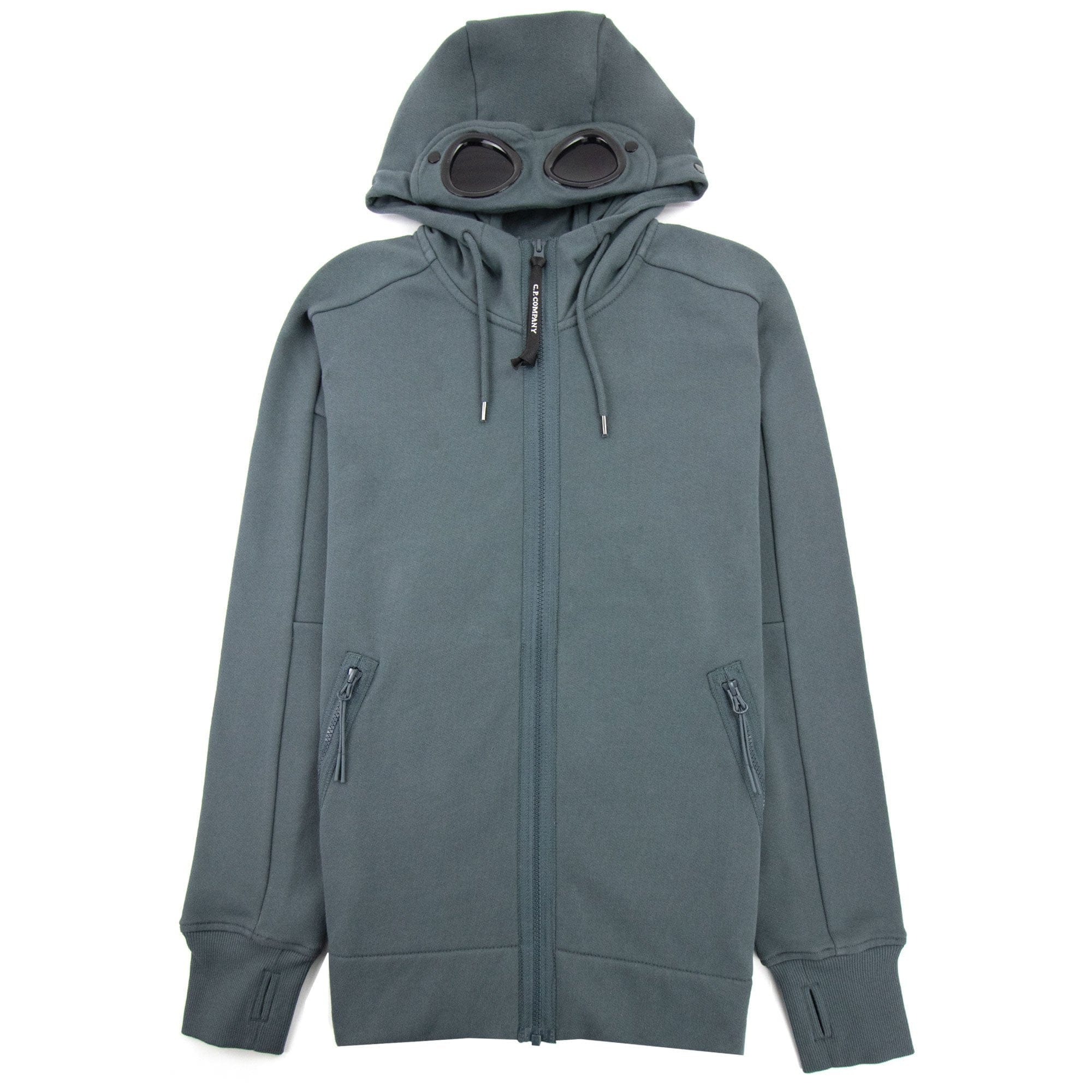 Cp Company Diagonal Raised Fleece Full Zip Goggle Hoody Dark Shadow Grey 978