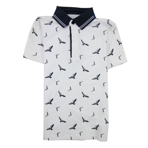 Armani Junior All Over Eagle Print Polo Shirt White