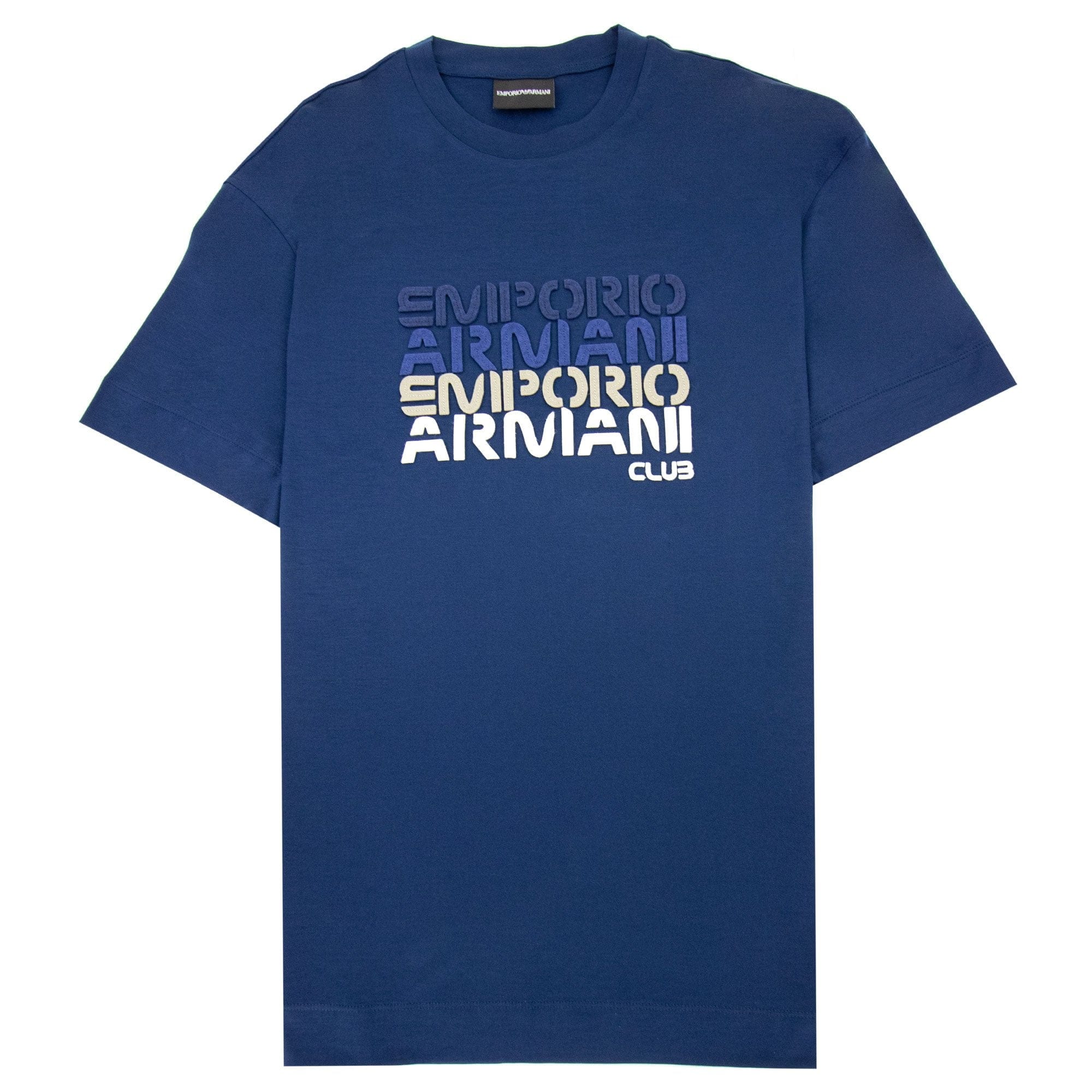 Emporio Armani Tencel Blend T-shirt With Felt Lettering Navy