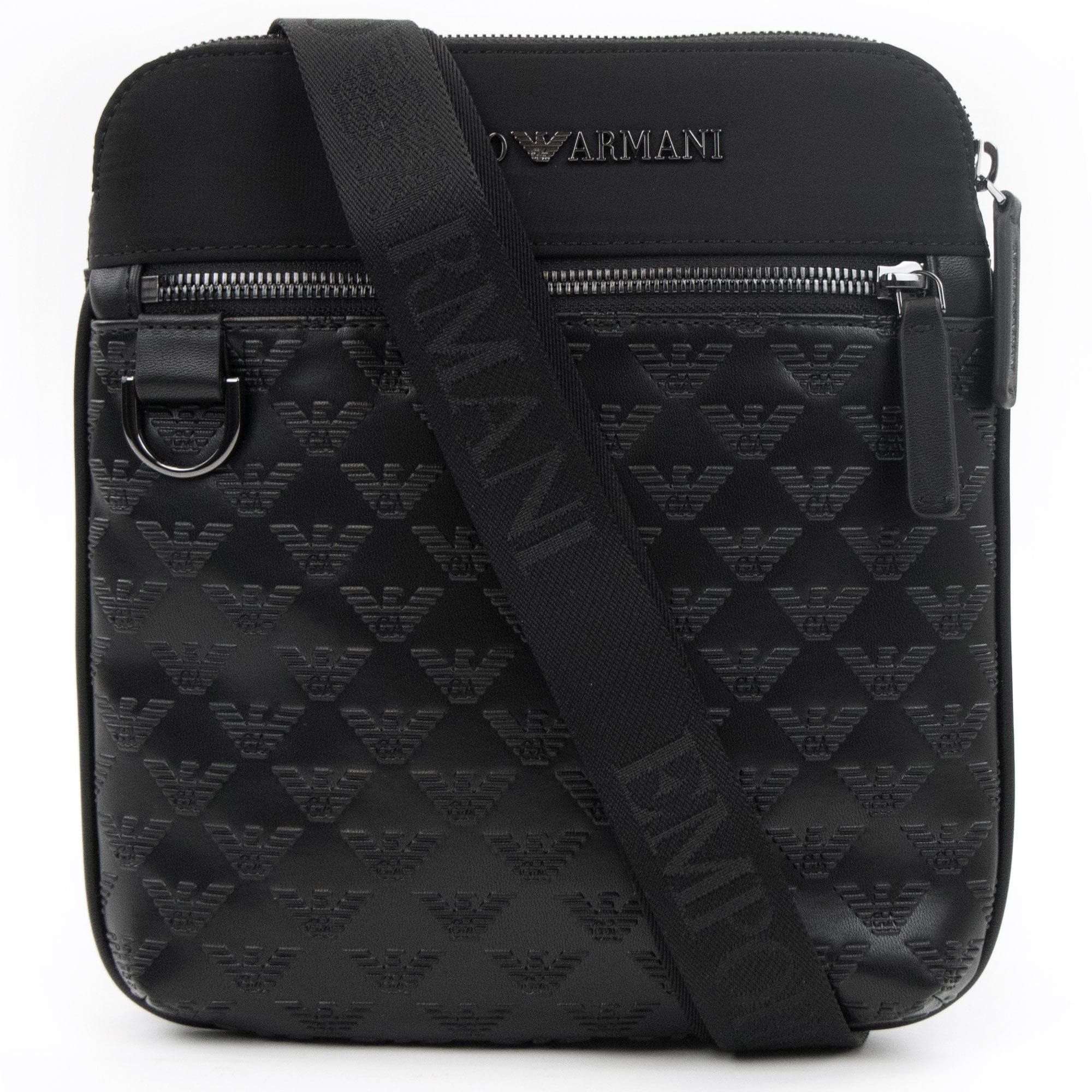 Emporio Armani Flat Nylon Shoulder Bag With Monogrammed Eagle Black/black