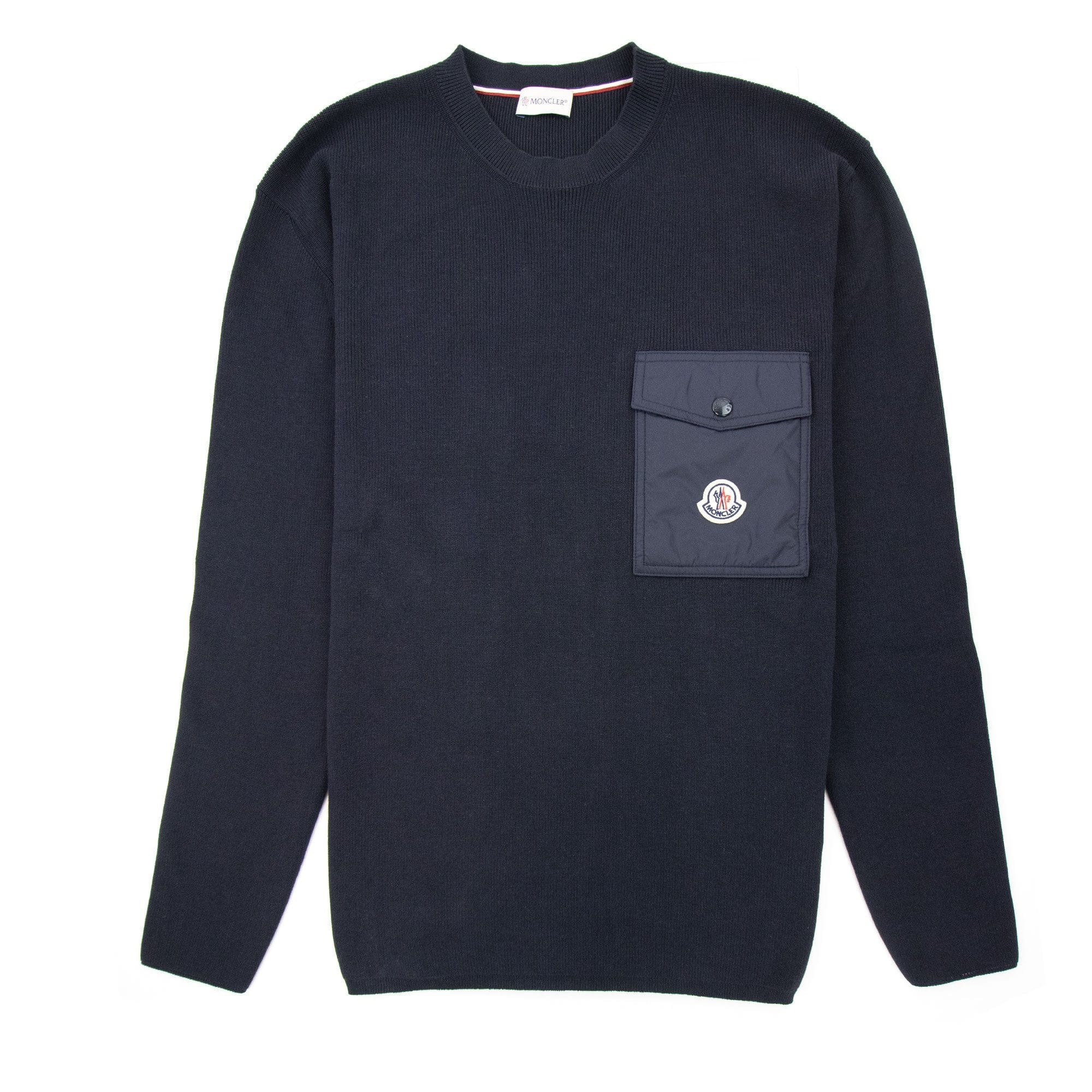 Moncler Nylon Pocket Crewneck Knit Sweatshirt Navy 743