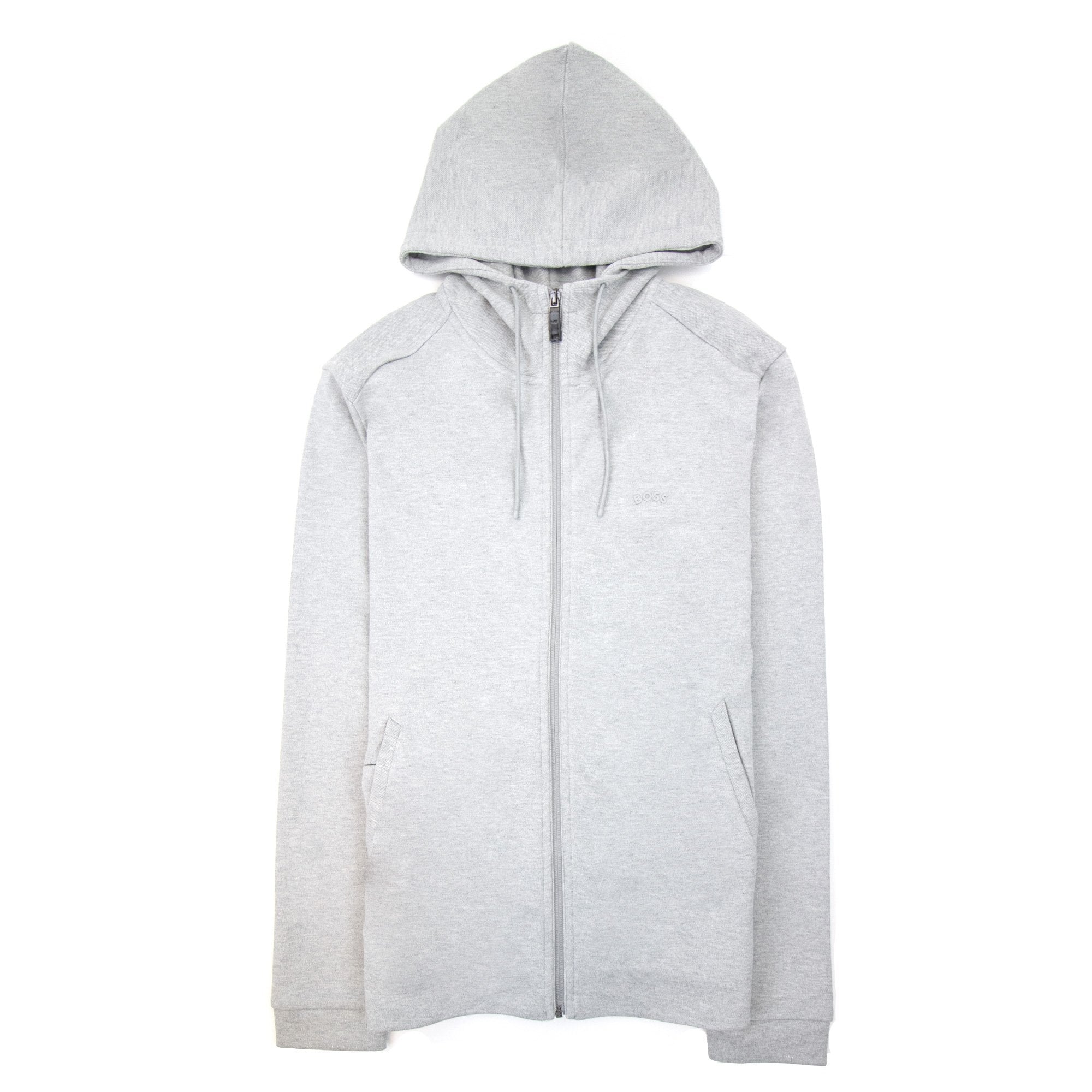 Hugo Boss Saggy Curved Logo Zip Up Hoody Gray 059