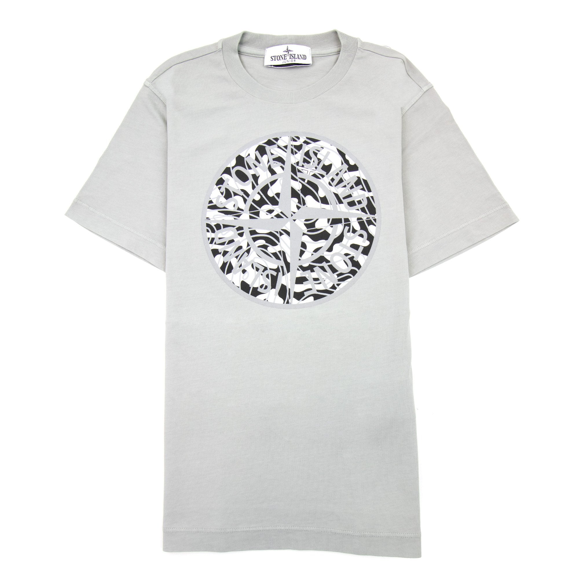 Stone Island Junior 21071 Camo Reflective Logo T Shirt Grey V0064