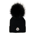 Moncler Junior Berretto Pom Pom Wool Hat Black 999