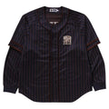 BAPE STRIPED LAYERED LONGSLEEVE BASEBALL SHIRT NAVY
