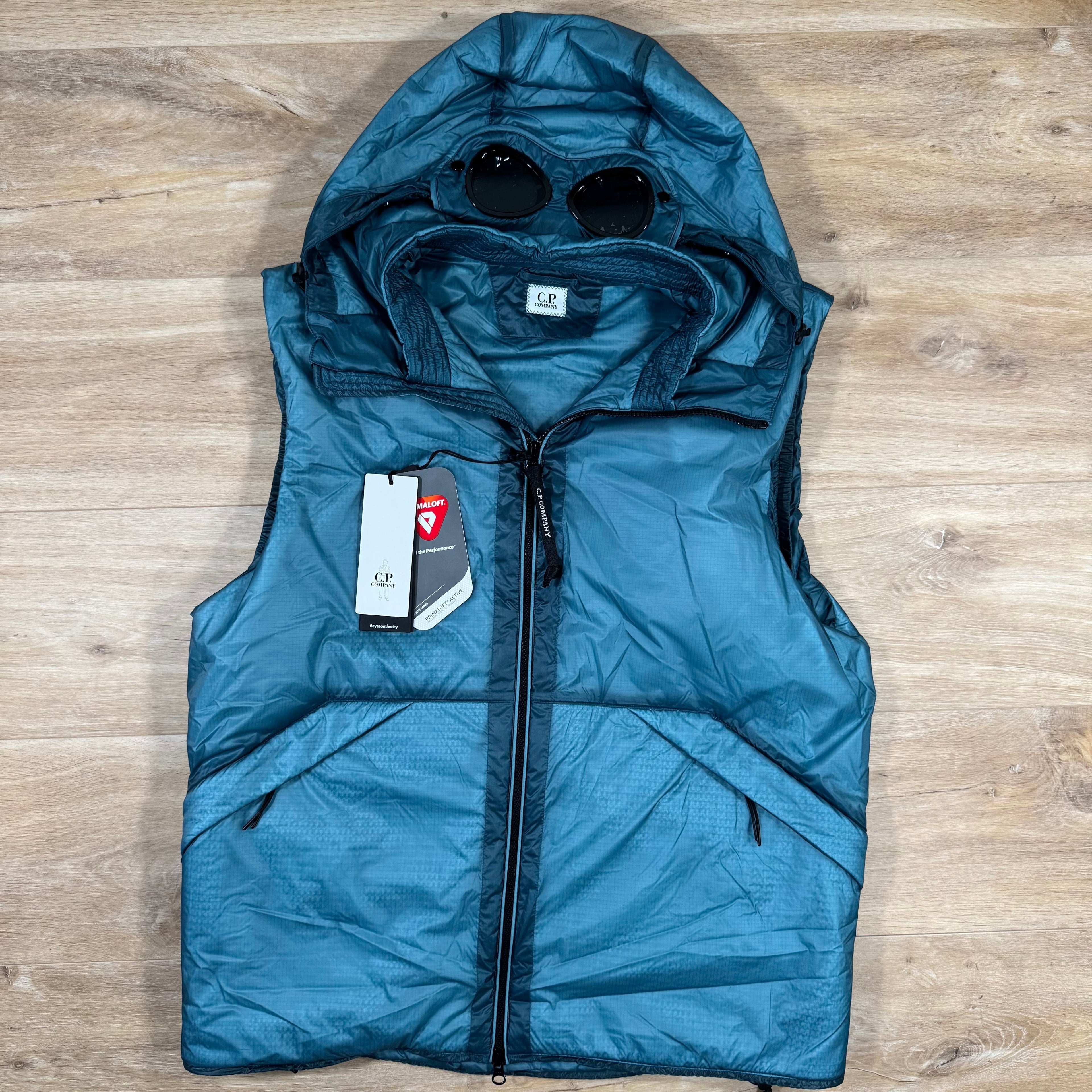 C.P. Company Nada Shell Goggle Padded Gilet in Aegean Blue