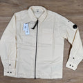 C.P. Company Organic Gabardine Lens Overshirt in Pistachio Shell