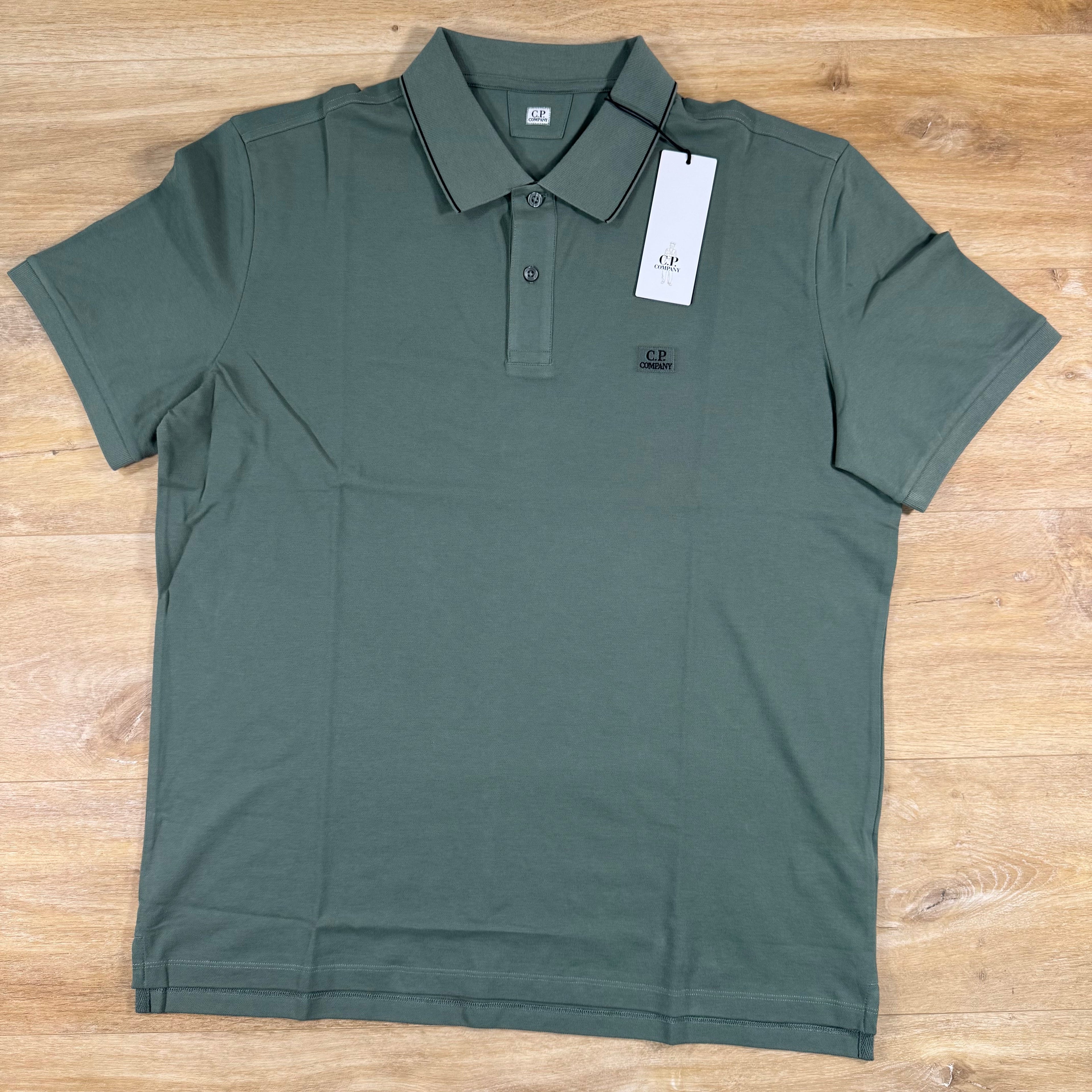 C.P. Company Stretch Piquet Striped Collar Polo Shirt in Laurel Wreath