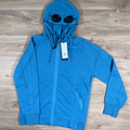 C.P. Company Diagonal Raised Fleece Goggle Hoodie in Aegean Blue