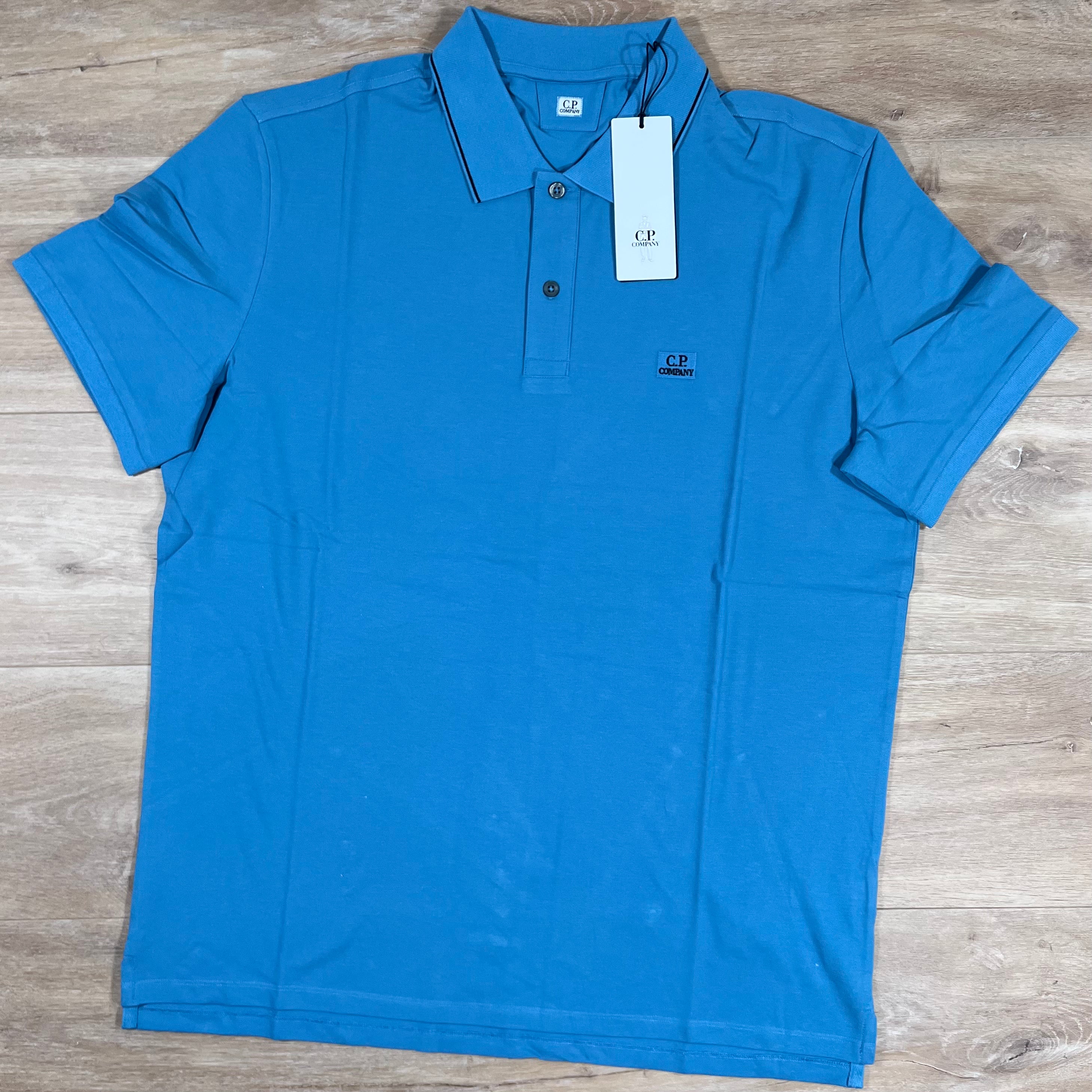 C.P. Company Stretch Piquet Striped Collar Polo Shirt in Aegean Blue