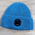 C.P. Company Extra Fine Merino Wool Lens Beanie in Aegean Blue
