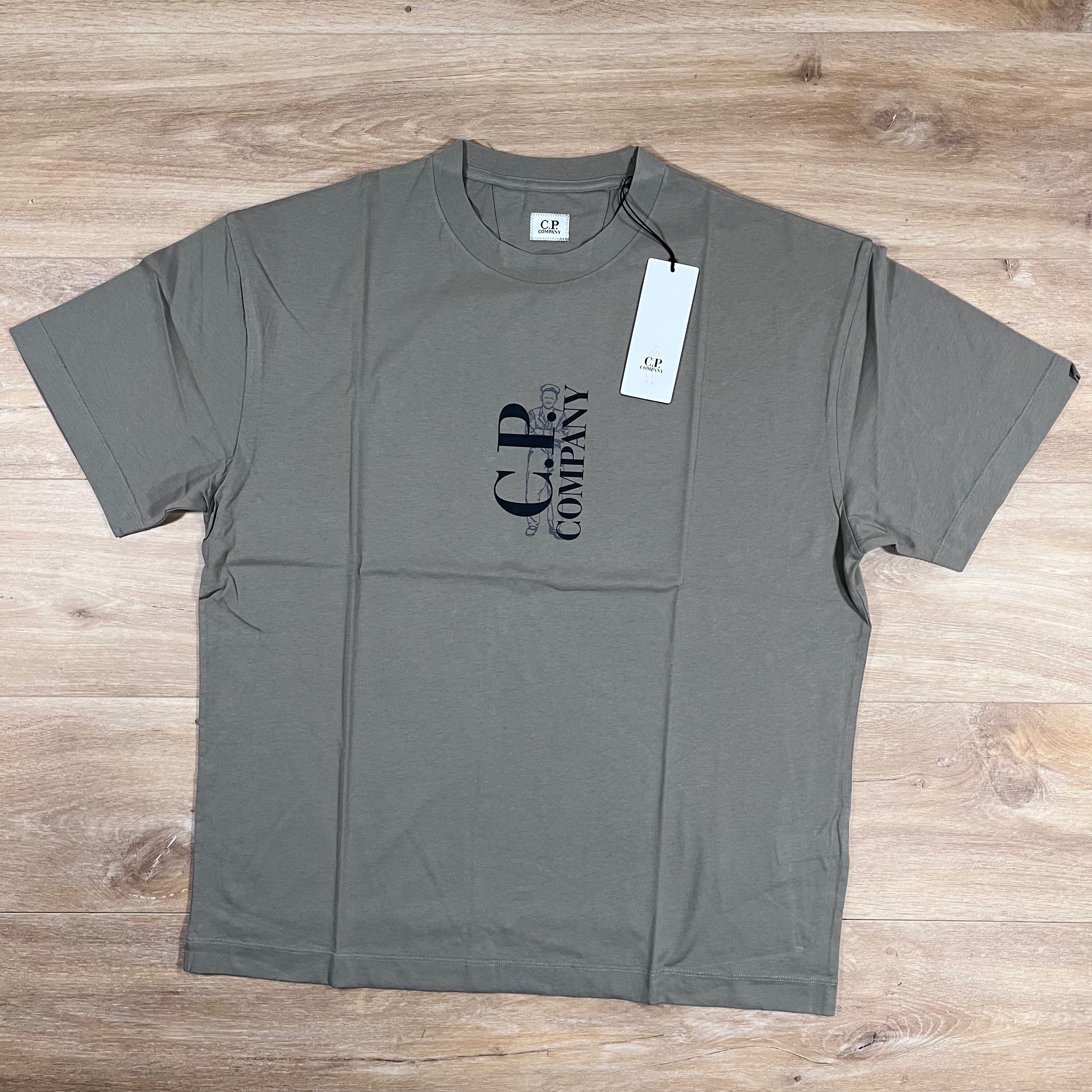 C.P. Company 30/1 Jersey Logo T-Shirt in Fungi Grey