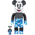 BEARBRICK X BAPE MICKEY MOUSE 400% & 100% SET BLACK/BLUE CAMO